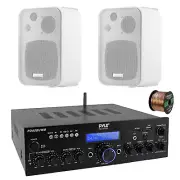 Pyle PDA8BUWM 2-Channel Home Audio Bluetooth Receiver, 2x 4" White Speaker, Wire
