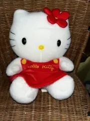 Hello Kitty Plush Stuffed Animal Red Dress w/Flower In Hair - 2001 - 12” Tall
