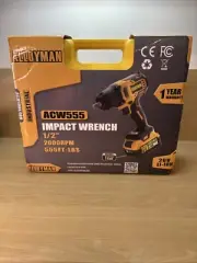 Alloyman ACW 20v 1/2" Impact Wrench Kit. 2000rpm 555ft-lbs Extensions + Sockets