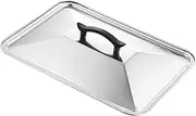 CHICAMPERA Stainless Steel Lid Square Tray Steel Pan Food Tray Covers Stock Pot with Lid Solid Pan Lid Cap Kitchen Greaseproof Pot Cover Cooking Size Microwave Covers Food Protection Silver