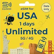 USA eSIM 1 Days Unlimited | DeSiM | Data ONLY | High-Speed Unlimited Data（31Days）, Multi-Network, QR Cord Easy Activation, Tethering, No Voice/SMS, Local Support, Prepaid SIM for Japan Travel eSIM