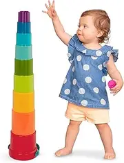 Battat – Stacking Cups – 10 pcs – Plastic Nesting Toys – Bucket with Carry Handle – Water & Sand – Colorful Toy Set for Toddlers – Stack Up Cups – 18 Months +