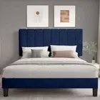 Royal Sleep Bed Frame Double Bella Velvet Headboard Base Wooden USB Fabric Navy
