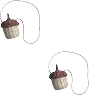 2 pcs Rattan Satchel Hanging Basket Sandy Cheeks Rattan Storage Basket Acorn Shaped Bag Summer Shoulder Bag Bohe Foraging Bag Rattan Bag Weaving Cotton String Child