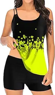 [BISHUIPO] Beach Swimsuit Suspender Print Digital Large Women's Bikini Split Set Swimsuits with Shorts for Women