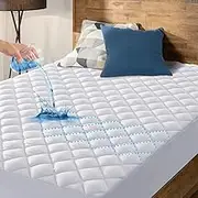Homodoskey Waterproof Mattress Pad Protector, Breathable Quilted Mattress Cover Noiseless Waterproof fitted sheet Mattress Topper Upto (White, King(180 * 200 * 30CM))