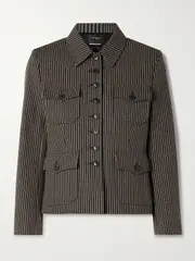 [Nili Lotan] Nili Lotan - Jamison Striped Cotton-twill Jacket - Gray - US0 US 0 Gray