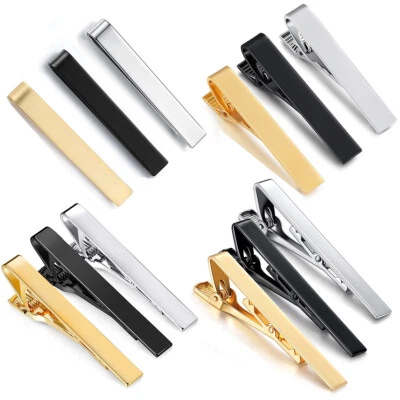 Men's Metal Tie Pin Clip Steel Bar Silver Gold Black Clasp Necktie Wedding