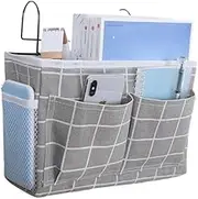 aimall Dormitory Bedside Storage Pocket, Hanging Basket Bedside Caddy, Bedside Caddy Hanging Storage Bed Holder Couch Organizer Container Bag Pocket (Grey Grid)