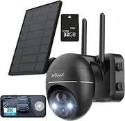 [ieGeek] 2K Security Camera Wireless Outdoor with 32G Card, Solar IP Camera PTZ 360° with Spotlight and Siren, 2.4Ghz WiFi Cameras, Color Night Vision, Compatible with Alexa, PIR, 2-Way Talk, IP65