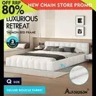 ALFORDSON Bed Frame Queen Size Tufted Headboard Foundation White Boucle TALMON