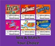 6 Product VENDING MACHINE CANDY STICKERS LABELS NUTRITION INFO Free Ship
