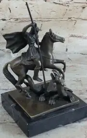 Knight In Shining Armor On Horseback Bronze Sculpture Statue Figure Figurine Art