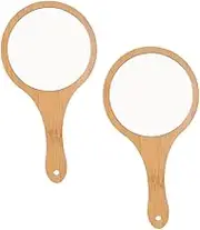 2PCS Vintage Travel Makeup Mirror Portable Handheld Bamboo Mirror with High Definition Reflection for Home Office Go Use