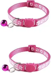 Tafeiya 2 Pack Cat Collars Safety Collar With Quick Release Break Away Buckle and Bell, Adjustable Cute Kitten Collar Suitable for all Domestic Cats (Pink/Pink)