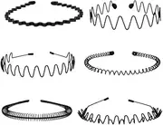 Linyongc 6Pcs Black Iron Metal Wavy Spring Headbands, Unisex Adults, 6 Sets of 6 Pieces Each