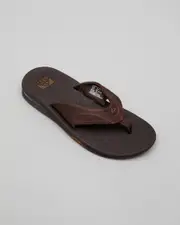 [Reef] Reef Men's Leather Fanning Dab Flip Flops Slippers in Dark Brown Size 11 11 Dark Brown