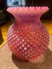 FENTON CRANBERRY HOBNAIL OPALESCENT RUFLED LAMP SHADE