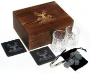 Whiskey Glasses & Stones Set by Whitetail 8 Cooling Cubes + 2 Glasses & Coasters