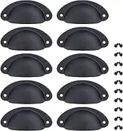 Yetaha 10PCS Black Drawer Handles, Cabinet Cup Pull Handle 82x35mm Drawer Shell Pull Handles, Vintage Antique Kitchen Cupboard Pulls Furniture Knob