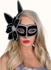 Luxury Elaborate Leaf Masquerade Mask, Black and Silver