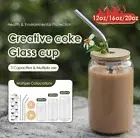 Glass Cups with Bamboo Lids and Glass Straws Can Shaped Glass Cup