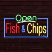 NEW "OPEN FISH & CHIPS" w/BORDER 33x18x1 INCH LED FLEX WINDOW INDOOR SIGN 35498