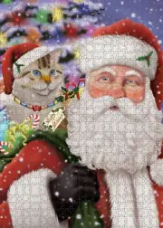 Christmas American Bobtail Cat Photo Jigsaw Interlocking 200 Pcs. Puzzle