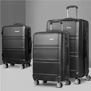 20" 24" 28" Wanderlite Luggage 3pc Trolley Set Suitcase Travel TSA Carry On Hard Case Lightweight Black