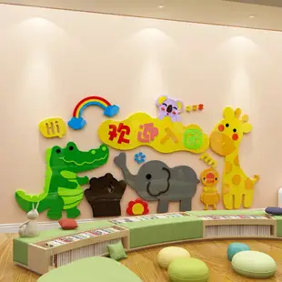 幼兒園文化墻面裝飾貼紙畫環境創意布置材料培訓機構教室大廳背景