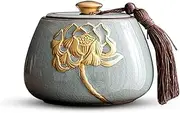 Vintage Ceramic Tea Jar， kitchen storage,Porcelain Tea Canister for Loose Tea Ceramic Tea Storage Containers with Golden Pattern and Tassel Decoration(Green)