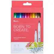 Born Dual-Tip Brush Markers 12 Pack Assorted
