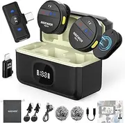 NEEWER Wireless Lavalier Microphone System Compatible with iPhone Android Phone PC Laptop Computer, Noise Cancelling Mini Lapel Mic Set with USB C OTG Charging Case 24H Battery 200m Long Range, KM18