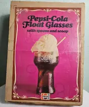 1970’s Pepsi Cola Float Glasses With Spoons & Scoop In Original Box WV