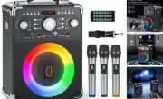 Karaoke Machine with 3 Wireless Microphones, Bluetooth Karaoke Speaker with 3