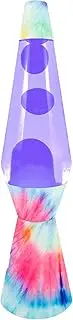 FISURA - Tie Dye Lava Lamp. Multi-Coloured Base, Purple Liquid and Purple Lava. Lava Lamp with Spare Bulb. Size: 1.5 x 11.5 x 40 cm.