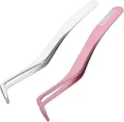 PLAFOPE 2Pcs Ergonomic Stainless Steel Eyelash Tweezers Professional Lash Applicator Tool for Easy Eyelash Extensions Convenient Makeup Application for Women and Colors