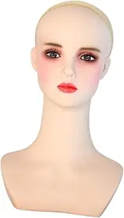 Perfeclan Cosmetology Mannequin Head Model with Wig Cap Jewelry Bust Manikin Head with Makeup Wig Bust Heads Stand for Headwear Earring
