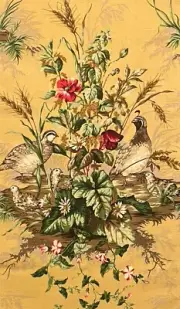 SCALAMANDRE Edwin's Covey Multi on Mustard Pheasant Linen Cotton Remnant New