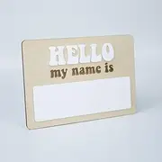 Baby Announcement Sign 6.5 Inch Wooden Hello World Newborn Welcome Sign Birth Baby Name Plaques for Photo Props Baby Shower Hospital Nursery (Name Tag Sign)