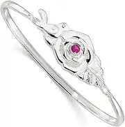 [JewelryWeb] 3.4mm 925 Sterling Silver Polished Red CZ Simulated Diamond Flower Bird Hook Bangel Bracelet Link-Bracelet for Women