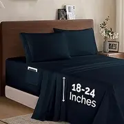 Elegant Comfort Luxury 1500 Premium Hotel Quality Microfiber 4-Piece Sheet Set - Soft, All Around Elastic 18-24 Inches Deep Fitted Sheet - Extra Deep Pocket Sheets, California King, Black