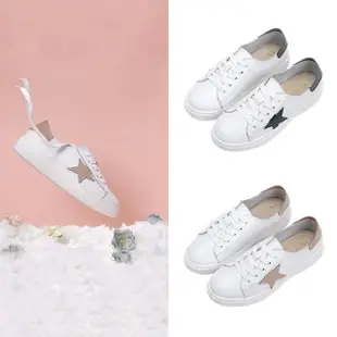 【FUFA Shoes 富發牌】星星拼接真皮休閒鞋-黑/奶茶 8061L(女鞋/休閒鞋/真皮鞋/小白鞋/真皮休閒鞋)