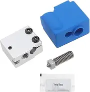 ECSiNG 1 Set 3D Printer Accessories 3D Printer Aluminum Heater Block with Silicone Sock and 0.4mm Brass Nozzles Compatible with Volcano V2 PT100 Heatblock