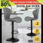 ALFORDSON 2x Bar Stools Gas Lift Fabric Bar Chairs Kitchen Swivel Stella Grey