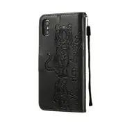 For Iphone X / Xs Diamond Encrusted Pressed Printing Cat And Tiger Pattern Horizontal Flip Pu Leather Case With Holder and Card Slots and Wallet(Black)