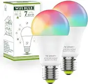HaoDeng Smart Light Bulbs E27 A60 7W RGBCW WiFi Light Bulb, Dimmable Led Light, Color Changing Light Bulb, Compatible with Alexa, Google Home, 2.4GHz Only, No Hub Required, 60W Equivalent 500LM, 2Pack