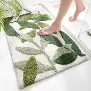 Non-Slip Bath Mat, Green Leaf Bathroom Floor Mat Super Soft and Water Absorbent