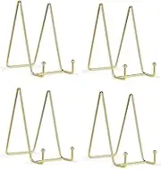 Metal Display Stands, Decorative plate display stand, Picture Display Holder, Iron Easel Display for Home Decoration, Cookbook, Arts, Picture Frames (Gold) 4 Pieces Loopunk