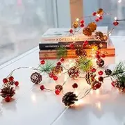 Australove Garland with Lights, Christmas Led String Lights Christmas Bell Pine Needle Pine Cone Xmas Wreath Tree garland-2m-6.8ft /20 Led